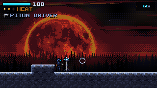 Hesper beside a survey beacon at the foot of the strand, under a huge red dwarf above a forest of glass trees.